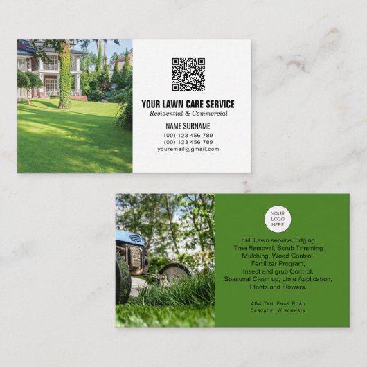 Code QR Soins de la pelouse carte de visite avec p (Devant / Derrière)