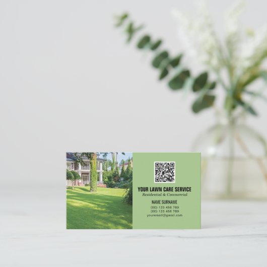 Code QR Soins de la pelouse carte de visite avec p (Debout devant)