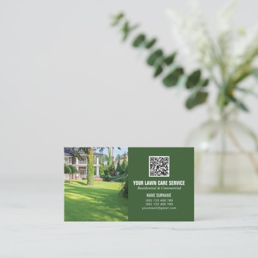 Code QR Soins de la pelouse carte de visite avec p (Debout devant)