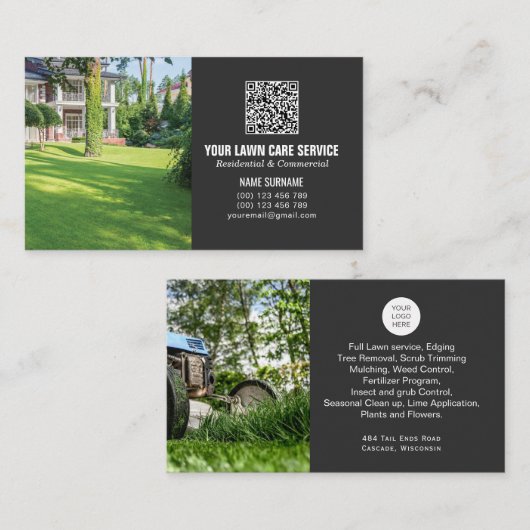 Code QR Soins de la pelouse carte de visite avec p (Devant / Derrière)
