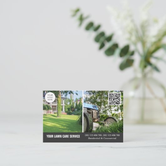 Code QR Soins de la pelouse carte de visite avec p (Debout devant)