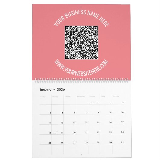 Code QR Texte personnalisé Calendrier professionne (Jan 2026)