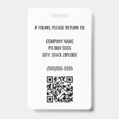 Code QR turquoise Logo de l'entreprise Badge photo (Arrière)