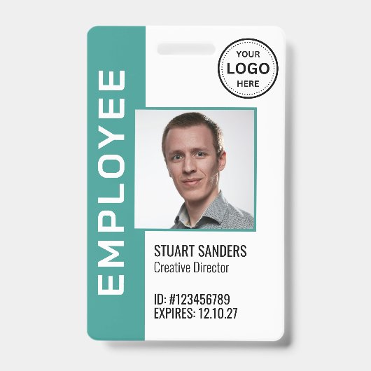 Code QR turquoise Logo de l'entreprise Badge photo (Avant)