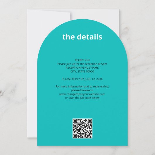 Code QR Turquoise Tout en un Faire-part de mariage (Dos)