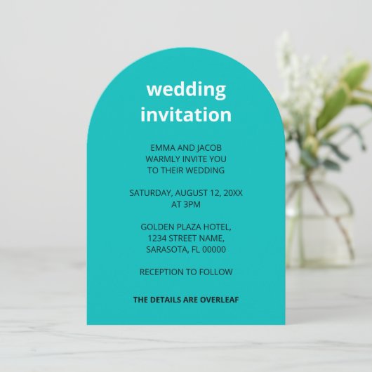 Code QR Turquoise Tout en un Faire-part de mariage (Debout devant)