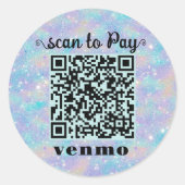 Code QR Venmo paillettes Autocollant rond (Devant)