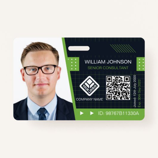Code QR vert - Badge d'ID photo | Employé (Devant)
