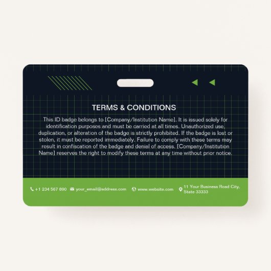 Code QR vert - Badge d'ID photo | Employé (Dos)