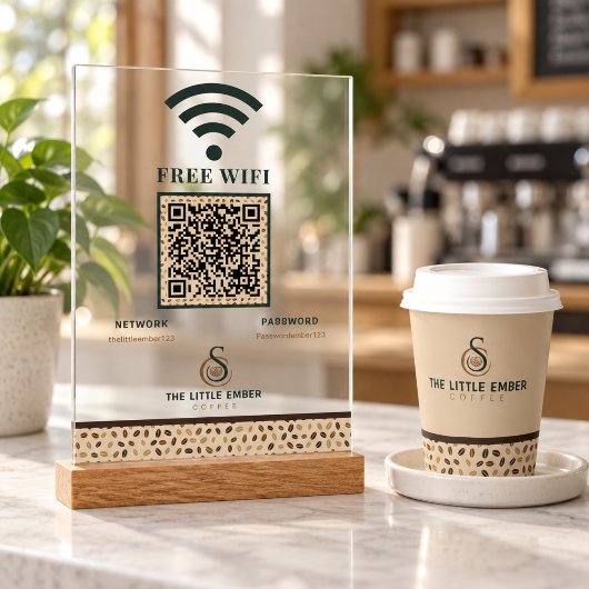 Code QR WiFi Café Design Grain de Café Clair