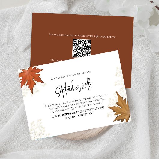 Code RSVP QR Elégant Feuille mariage de automne
