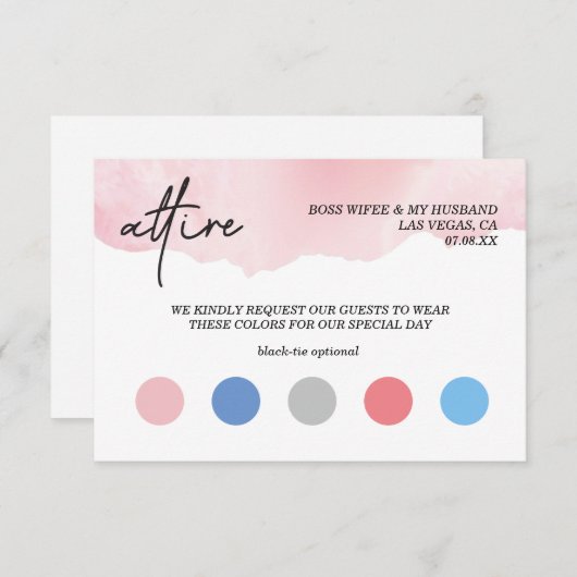 Code voor waterverf trouwjurk informatiekaartje (Voorkant / Achterkant)