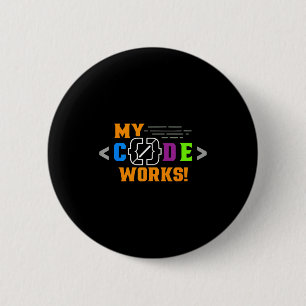 Code werkt grappig programmeur die software codeer ronde button 5,7 cm