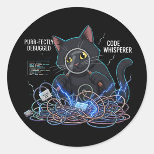 Code Whisperer Developer Kat Ronde Zwarte Stickers