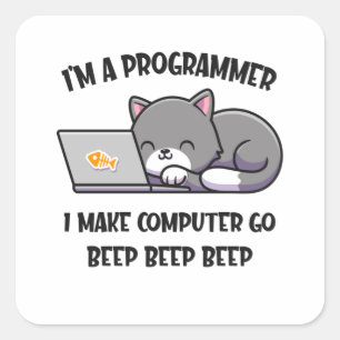 Coder Cat Programmer Funny Computer Scientist Vierkante Sticker