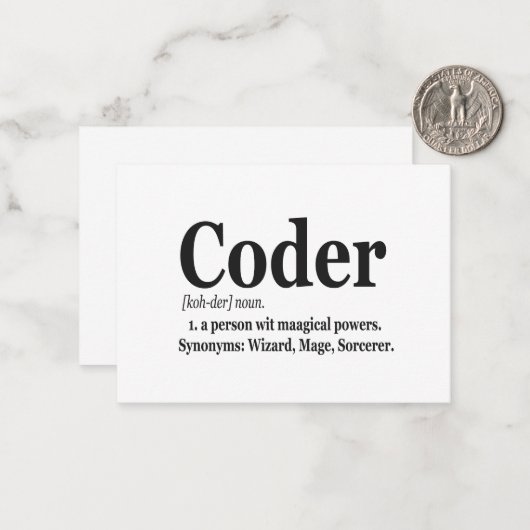 Coder Definition Funny Cute Computer Nerd Gift Notitiekaartje (Voorkant / Achterkant in situ)