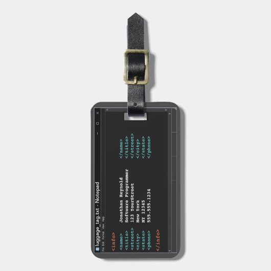 Coder Notepad Formaat Computerprogrammeur Donkere Bagagelabel (Voorkant verticaal)