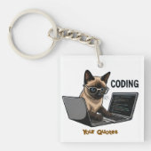 Coderende Siamese Kat Cartoon Sleutelhanger (Voorkant)