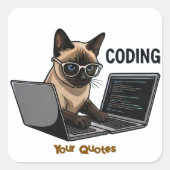 Coderende Siamese Kat Cartoon Vierkante Sticker (Voorkant)