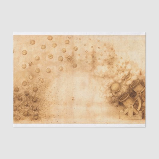 Codex Atlanticus, kanonnen schieten explosieve bom Tissuepapier (Voorkant)