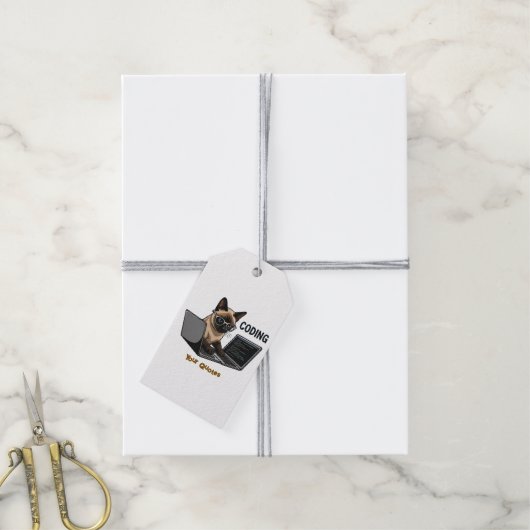 Coding Siamese Cat Cartoon Cadeaulabel (Met Touw)