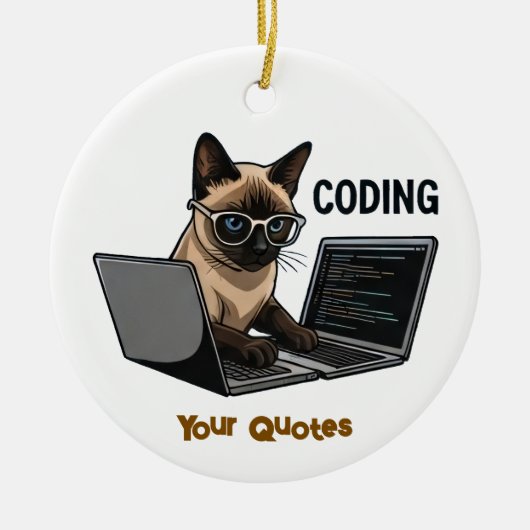 Coding Siamese Cat Cartoon Keramisch Ornament (Voorkant)