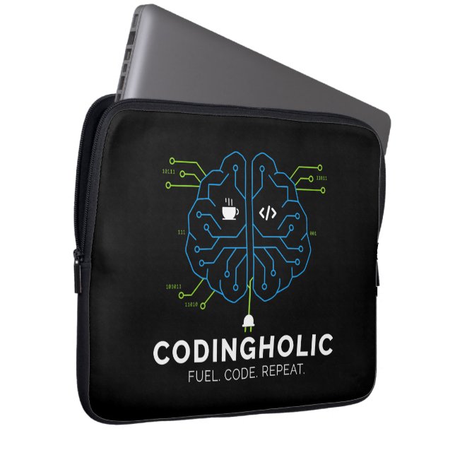 Codingholic Tech Brain Dark Programmer Laptop Sleeve (Voorkant Rechts)