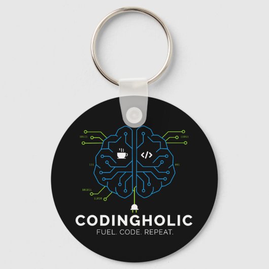 Codingholic Tech Brain Donkere programmeur Sleutelhanger (Voorkant)