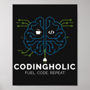 Codingholic Tech Brain Programmeur Donkere Modus Poster