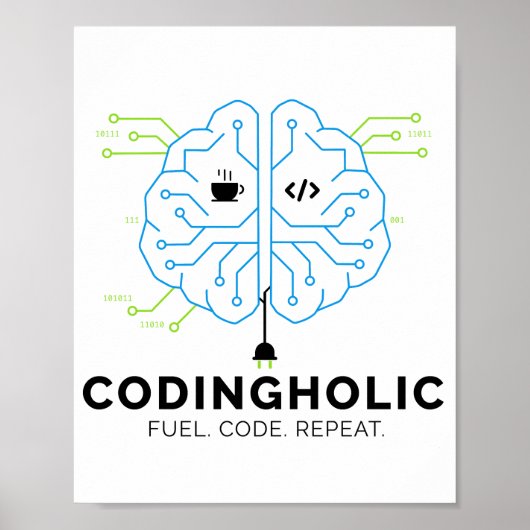 Codingholic Tech Brain Programmeur Poster (Voorkant)