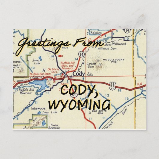 Cody Wyoming Map Briefkaart (Voorkant)