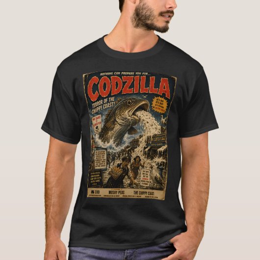 Codzilla Terreur Van De Frites Kust Grappige Vis E T-shirt (Voorkant)