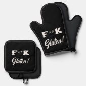 Coeliakie grap, haat gluten grappig ovenwant & pannenlap set (Voorkant / Achterkant)