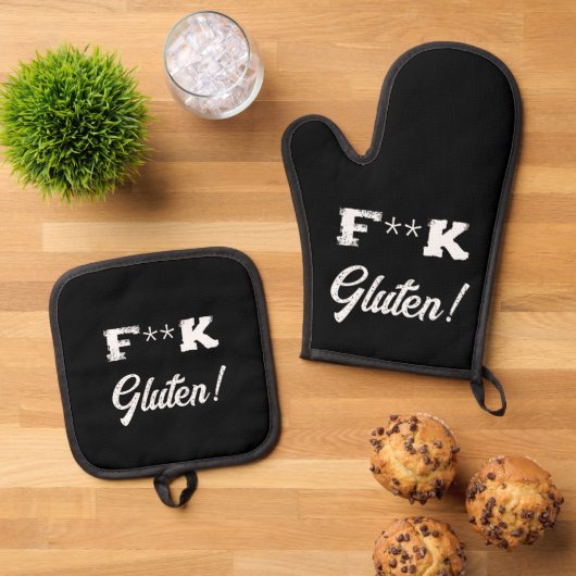 Coeliakie grap, haat gluten grappig ovenwant & pannenlap set (Top down)