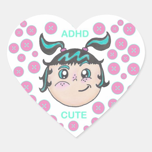 Cœur ADHD sticker with "ADHD Cute" illustration (Devant)