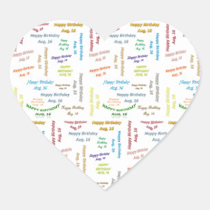 Cœur Août, 16 Anniversaire Sticker