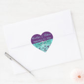 Cœur Aqua, Floral Violet, Coeurs Mariage Favor Sticker (Enveloppe)
