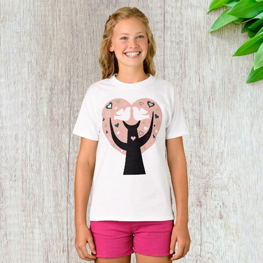 Coeur Arbre Avec Deux Oiseaux Filles T-shirt