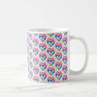 Cœur arc-en-ciel avec gouttes, tasse d'art contemp
