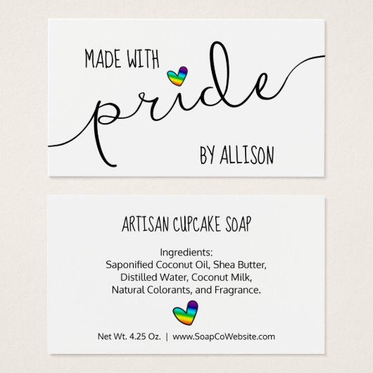 Cœur Arc-en-ciel Fabriqué avec fierté Étiquette ca (Devant & derrière)