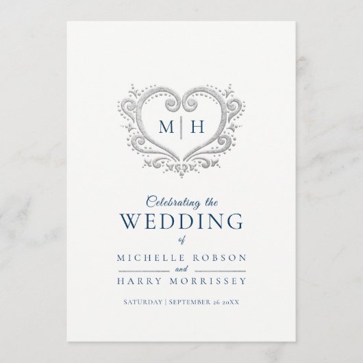 Coeur argenté bleu foncé et blanc programme de mar (Devant)