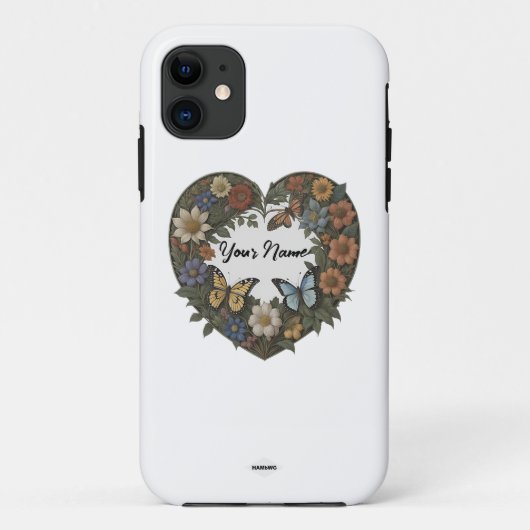 Coeur avec Flower Wreath iPhone Coque de cellule H (Dos)
