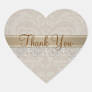 Cœur Belle dentelle & Burlap Chic Merci Sticker
