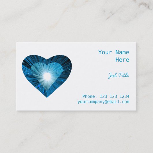 Coeur bleu "coeur" carte de visite blanc (Devant)