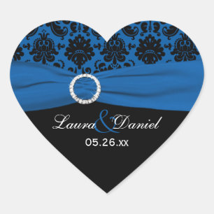 Cœur Bleu de cobalt et noir Damas Sticker de 1,5 po