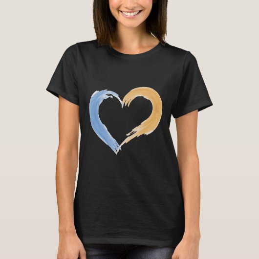 Coeur bleu et or Brushstroke T-shirt femme" (Devant)
