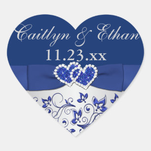 Cœur Bleu, Gris Argent Floral Mariage Favoriser Sticker