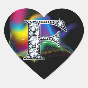 Cœur Bling diamant "F" sur Sticker Coeur arc-en-ciel