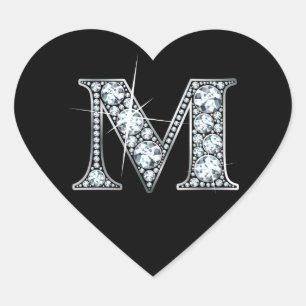 Cœur Bling diamant "M" sur Sticker Coeur Noir