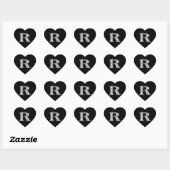 Cœur Bling diamant "R" sur Sticker Coeur Noir (Feuille)